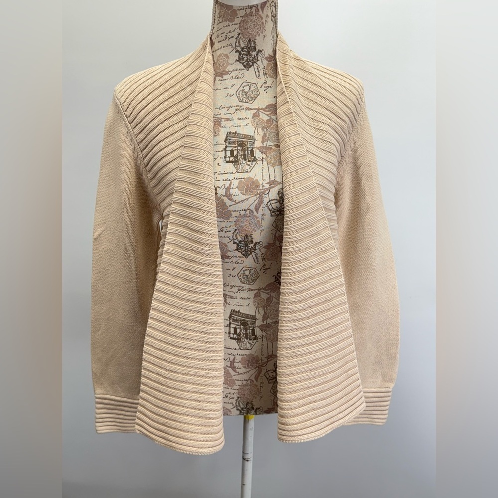 Grace Elements Beige Knit Ribbed Open Cardigan Si… - image 3